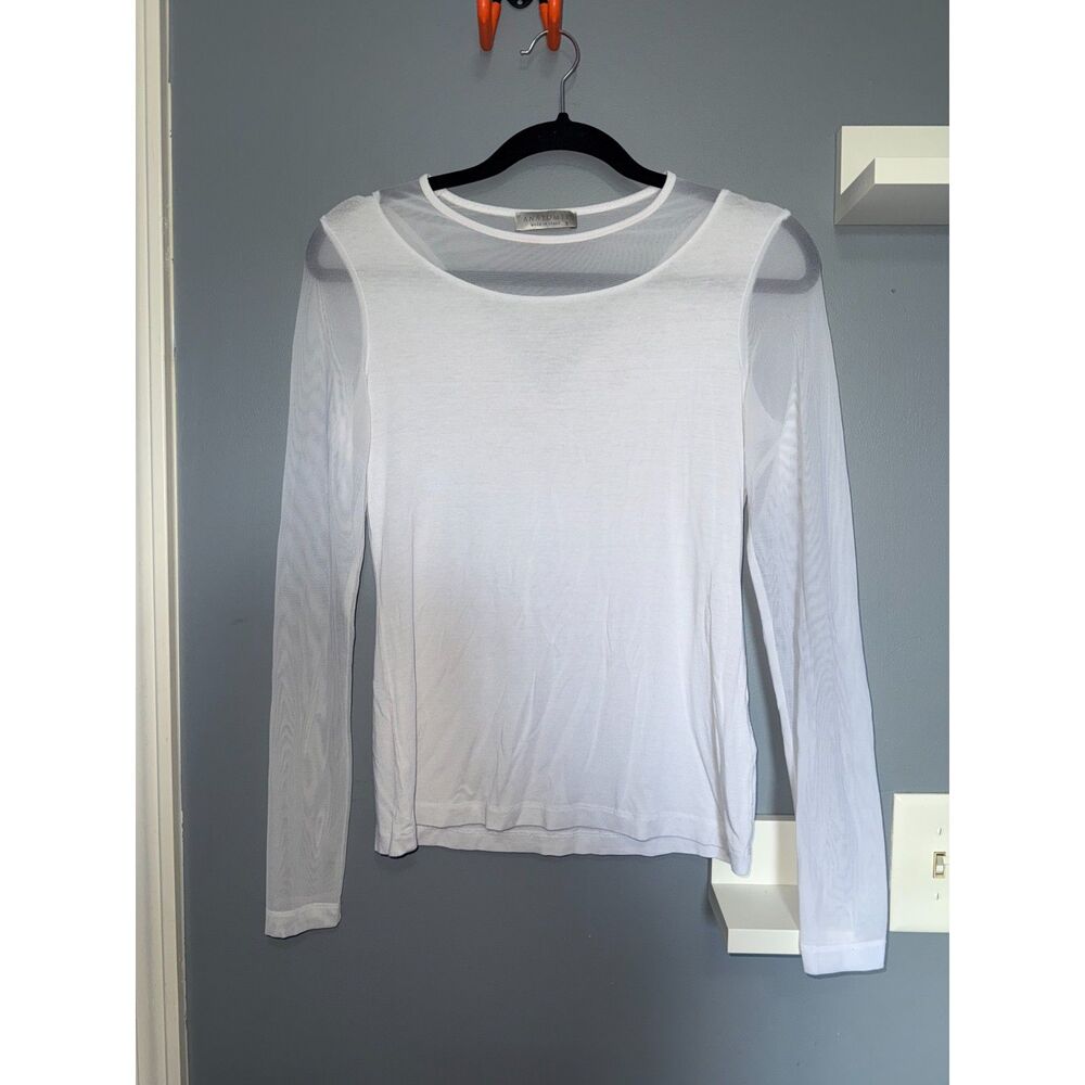 Anatomie Made In Italy 'Kim' Mesh Long Sleeve V-Back Top | Size Small | Luxury